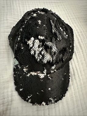 Steve Madden Double Take Matte Black Gray Reverse Sequin Baseball Hat Cap